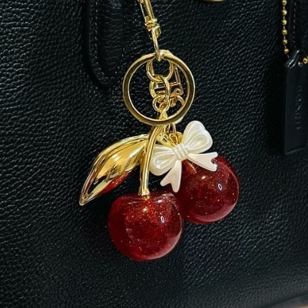 Cherry Keychain with Gold Accents